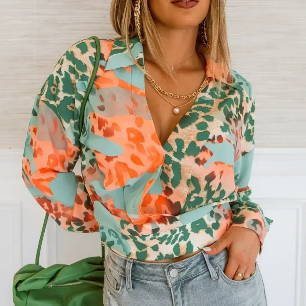 ZARA Printed Long Sleeve Blouse